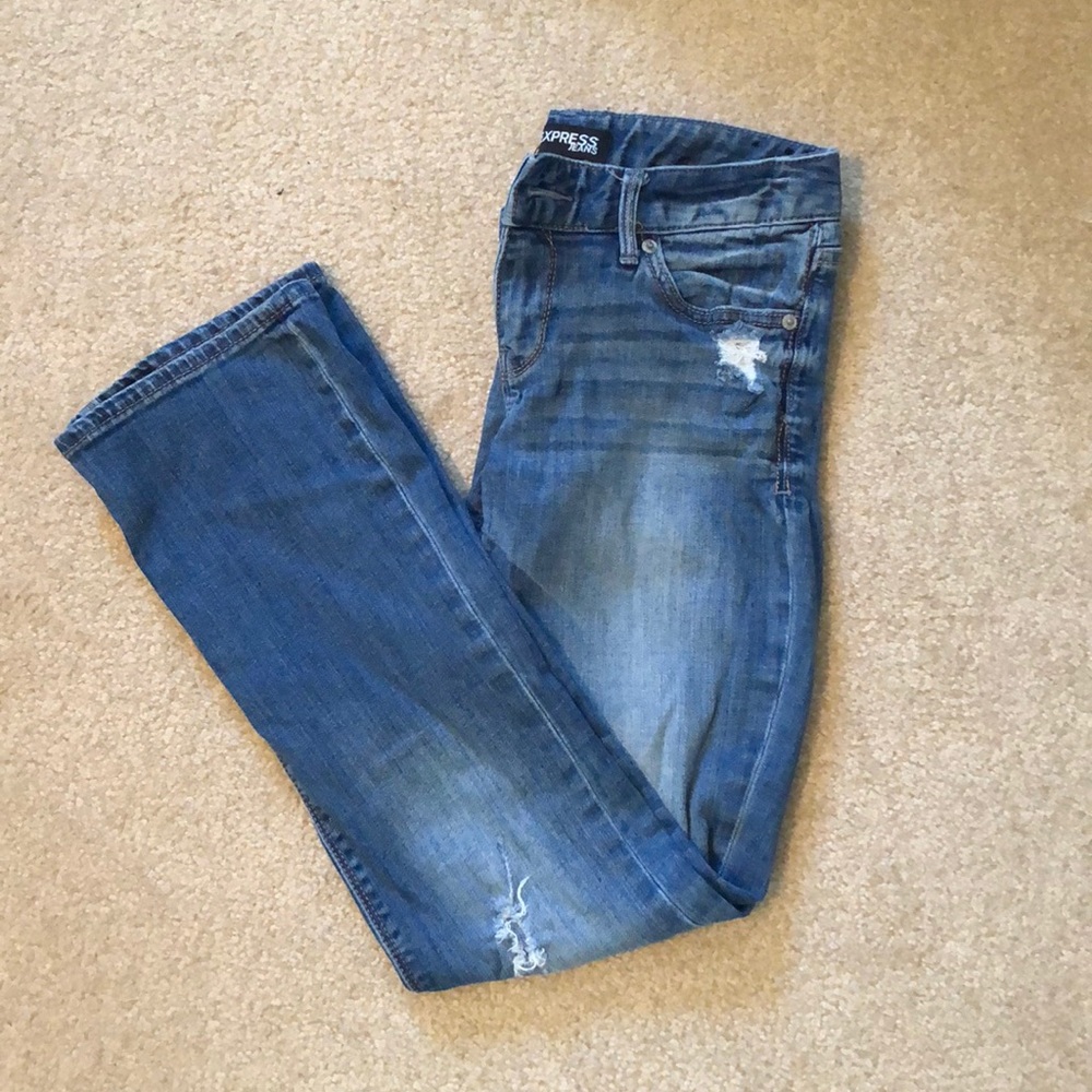 Express Barely Boot Distressed Jeans - image 1